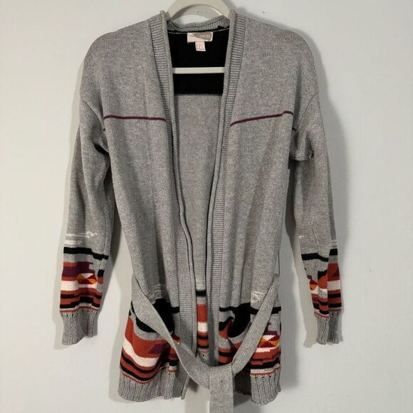 Forever 21 Contemporary Wool Blend Aztec Southwestern 2010s Belted Cardigan S - Picture 1 of 7